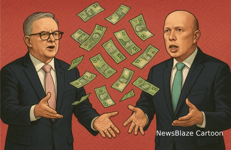 Albo Dutton election spending cash splash. NewsBlaze Cartoon.